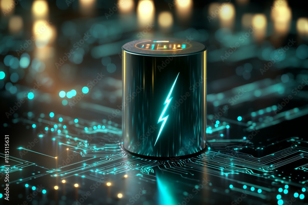 Poster a small, glowing object sits on a circuit board
