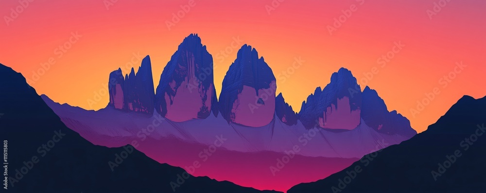 Poster minimalist tre cime di lavaredo icon with a gradient background representing dawn, smooth and elegan