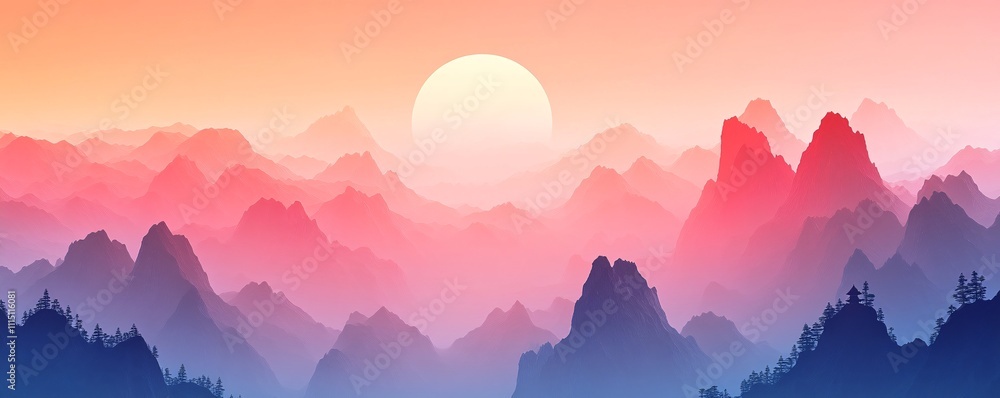 Poster minimalist tianzi mountain icon with a gradient background representing dawn, smooth and elegant