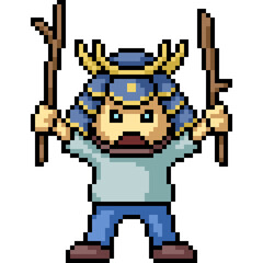 Obraz premium pixel art of kid play samurai