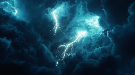 Fototapeta premium Lightning Flash on Dark Background with Cloudy Night Sky and Thunderbolt Effects 