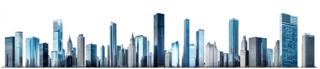 Fototapeta premium Skyline of modern skyscrapers with a white background.