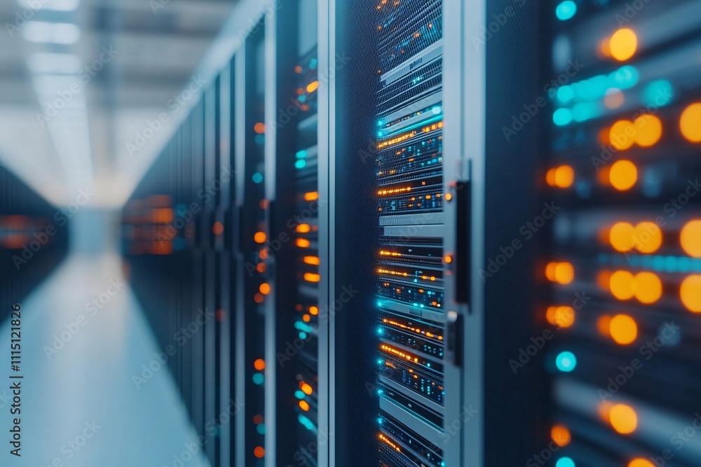 Poster data center operations high-tech server management cloud facility digital infrastructure modern envi