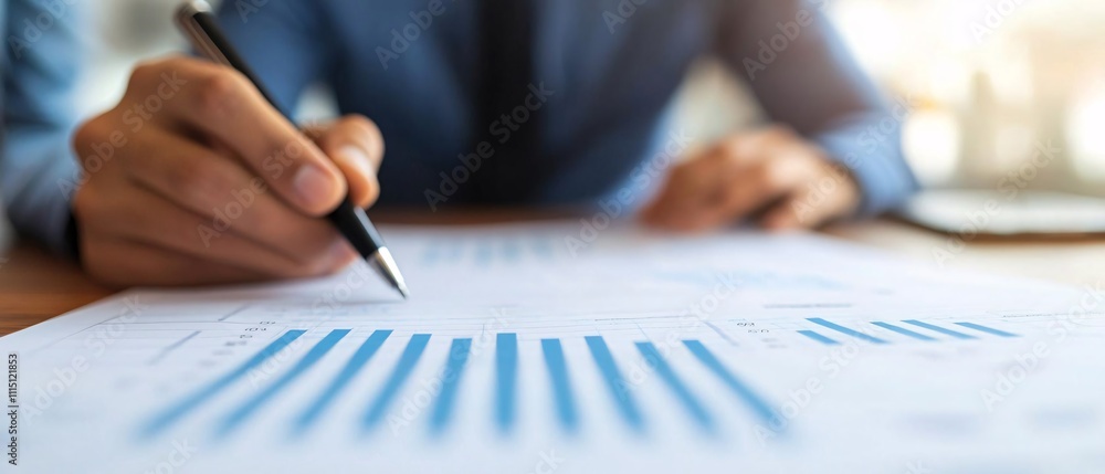 Poster analyzing business trends with data visualization office setting report review professional environm
