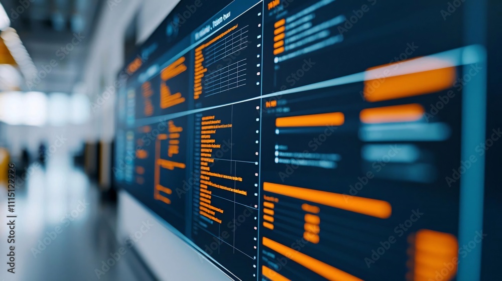 Poster data analytics dashboard displaying performance metrics office environment digital content modern vi