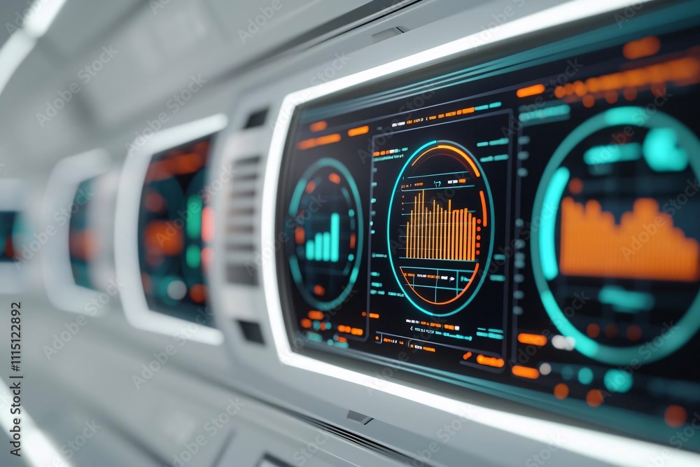 Poster data visualization in a futuristic control room technology analysis digital environment close-up vie