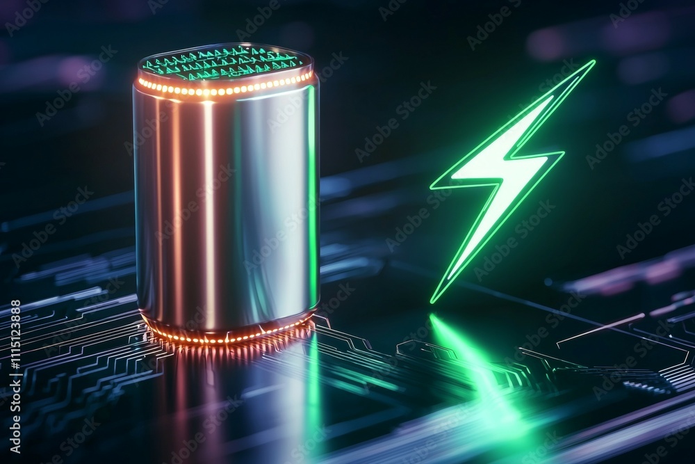 Poster a silver object with a green lightning bolt on it