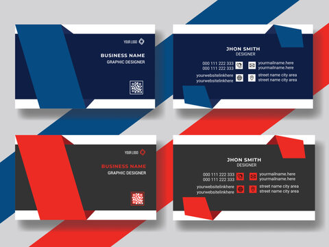 Modern corporate blue red professional business card template design corporate identity design with creative geomatric shape.