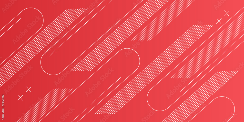 Poster modern abstract background with retro memphis elements and light red color.