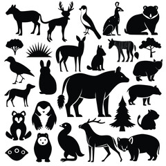 Animal Silhouette Collection - Black Vector Silhouettes of Wildlife and Birds