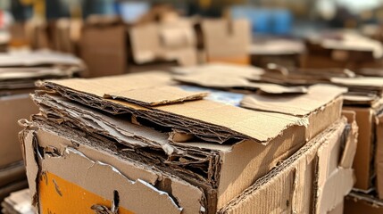 Recycling initiative cardboard waste management urban area informative image industrial environment close-up view sustainability concept