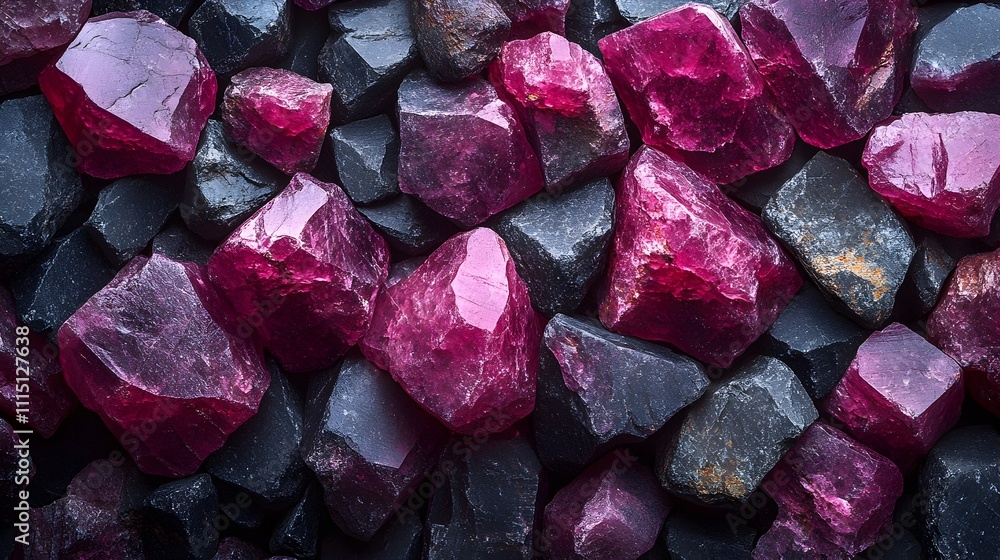 Poster mesmerizing close up of uncut ruby gemstones with captivating rustic texture showcasing the natural 
