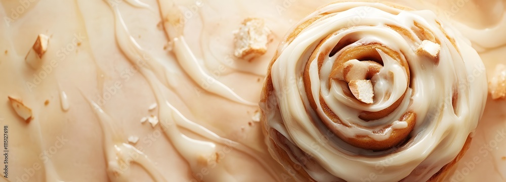 Aufkleber a warm stack of cinnamon rolls with icing, set on a light, warm-colored background with space for te