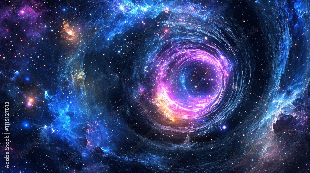Aufkleber cosmic digital tunnel journey through stars nebula and neon colors galactic space surreal viewpoint 