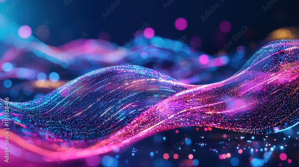 Poster neon waves of holographic data visualization digital realm abstract art futuristic environment high-