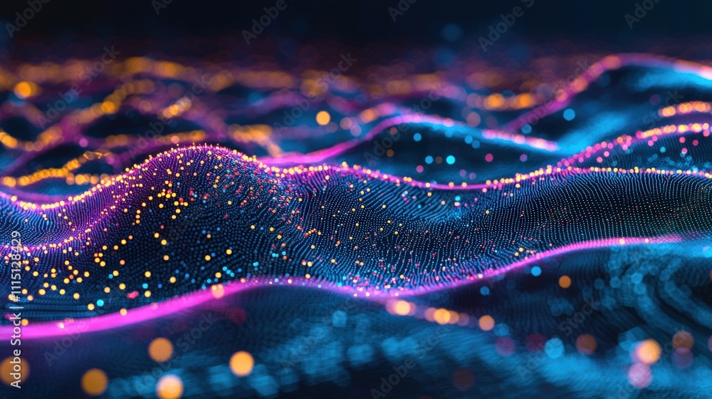 Aufkleber Dynamic holographic data stream visualizing neon layers digital realm abstract art virtual environment futuristic perspective