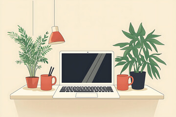 Fototapeta premium Office Harmony: Plants and Computers