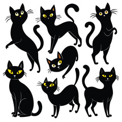 Stylized Black Cat Illustrations - Halloween and Decorative Art