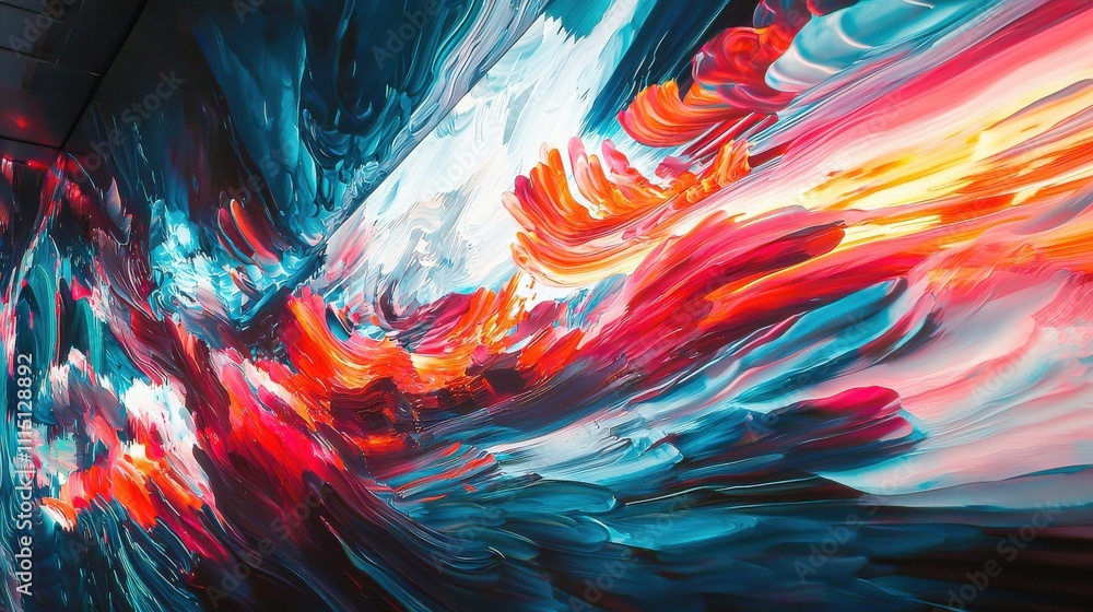 Poster futuristic neon art display digital gallery abstract painting immersive environment artistic perspec