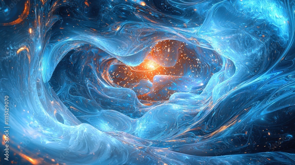 Aufkleber surreal cosmic experience neon tunnel with ethereal flowing icicles in abstract digital art