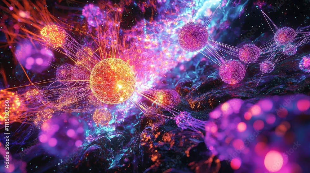 Poster quantum entanglement visualization digital art abstract science concept virtual environment futurist