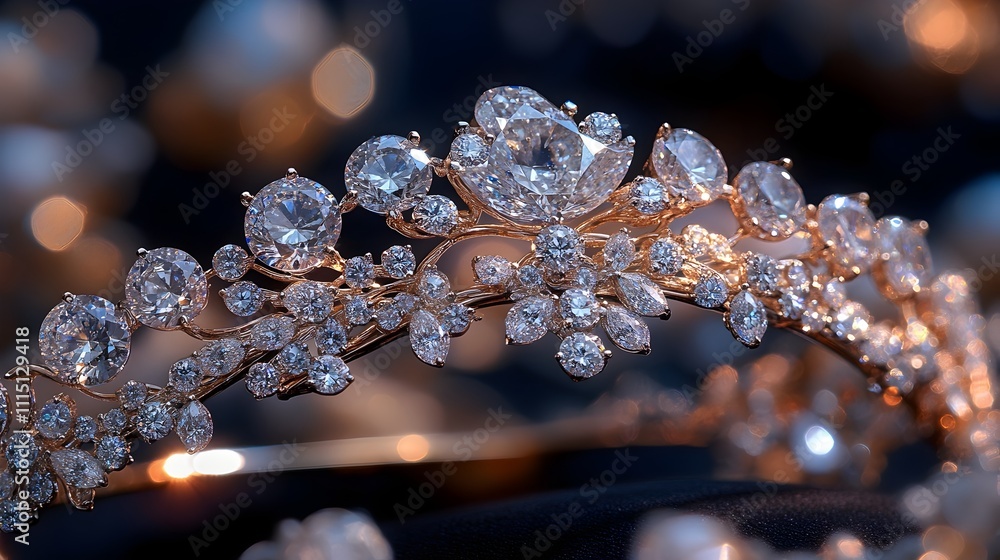 Poster close up of a delicate diamond tiara featuring a simple minimalistic design with a graceful pattern 