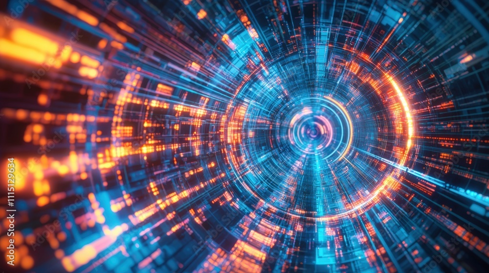 Aufkleber Immersive neon swirling tunnel a futuristic digital art experience for enthusiasts in a virtual environment