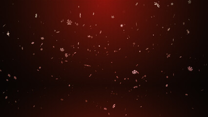 White snowflakes falling to the ground on a dark red background, horizontal composition.