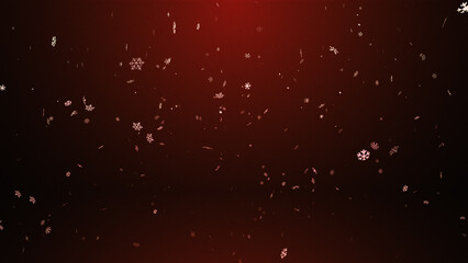 White snowflakes falling to the ground on a dark red background, horizontal composition.