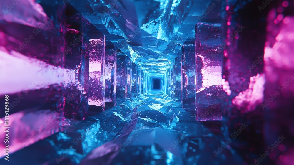 Poster neon ice cavern exploration abstract art space digital visualization futuristic environment close-up