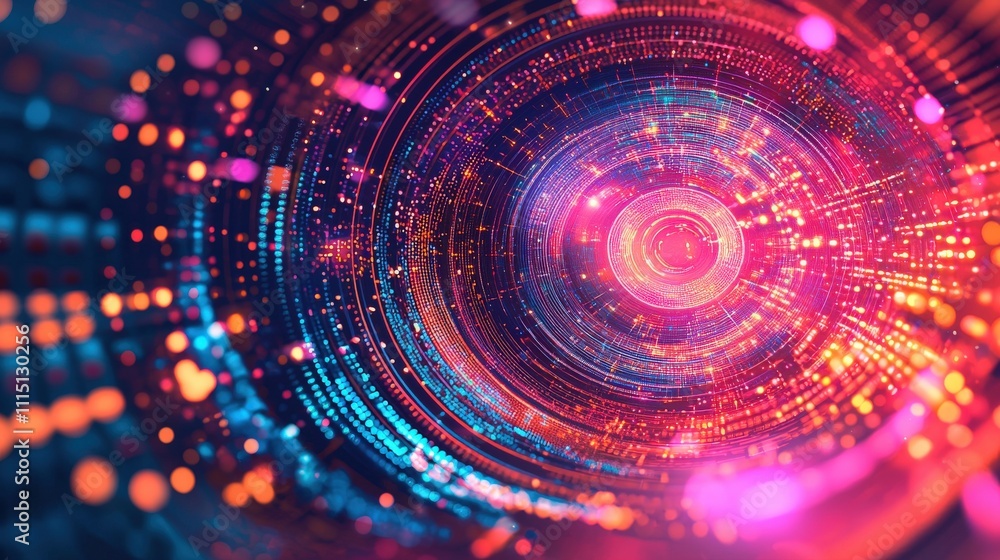 Poster Dynamic abstract representation of time loops digital art vibrant colors virtual environment futuristic perspective