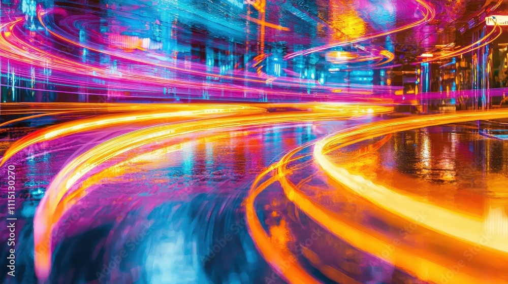 Aufkleber dynamic light trails capture time loops in urban environment vibrant colors abstract art night view 
