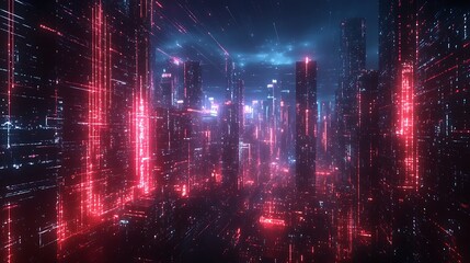 Obraz premium Futuristic cityscape with neon lights urban environment digital art