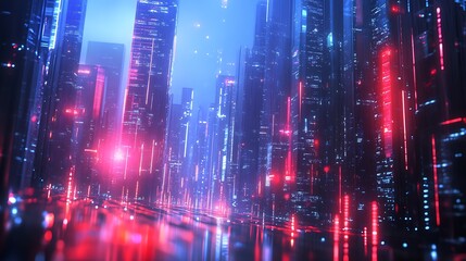Obraz premium Futuristic city lights urban landscape digital art night view