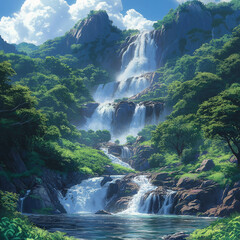 waterfall in the mountains