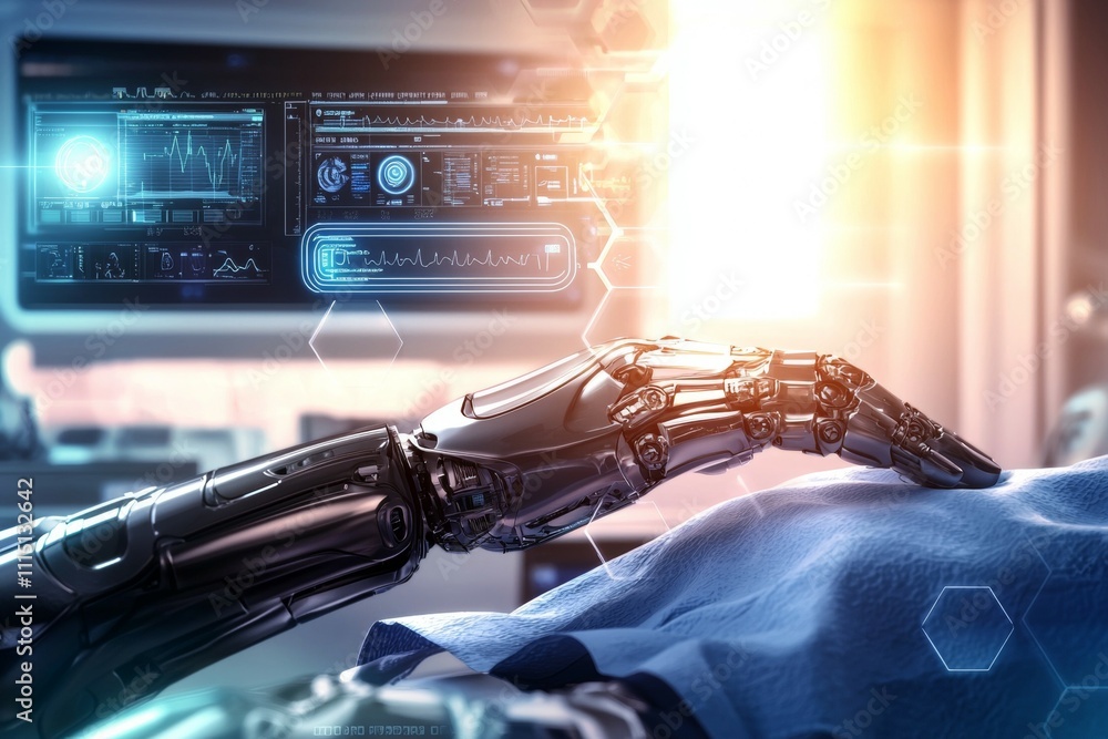 Poster a robot arm is shown on a computer screen