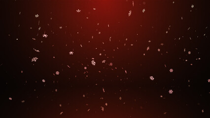 White snowflakes falling to the ground on a dark red background, horizontal composition.