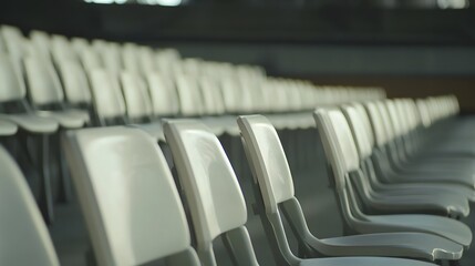 Fototapeta premium Empty stadium seats, a silent testament to the absence of fans, symbolizing the void left by the lack of human connection and shared experiences in the face of challenges.