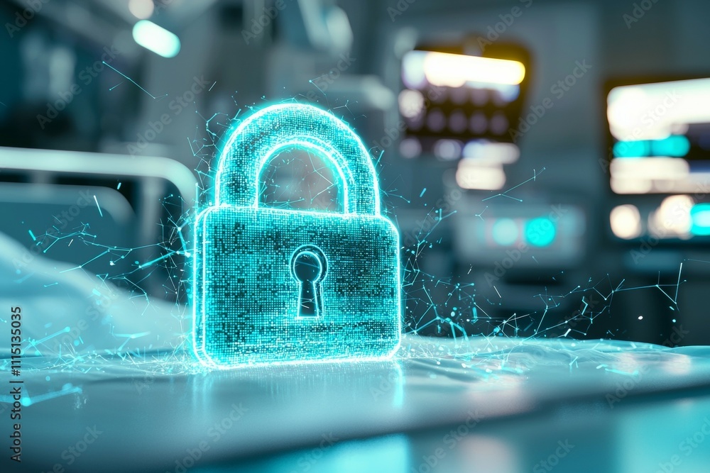 Aufkleber a blue lock with a keyhole is displayed on a computer screen