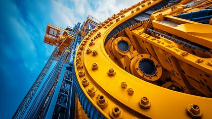 Obraz premium Large Yellow Industrial Machine Against Blue Sky