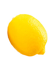 Top view of single fresh ripe yellow lemon fruit isolated with clipping path in png file format