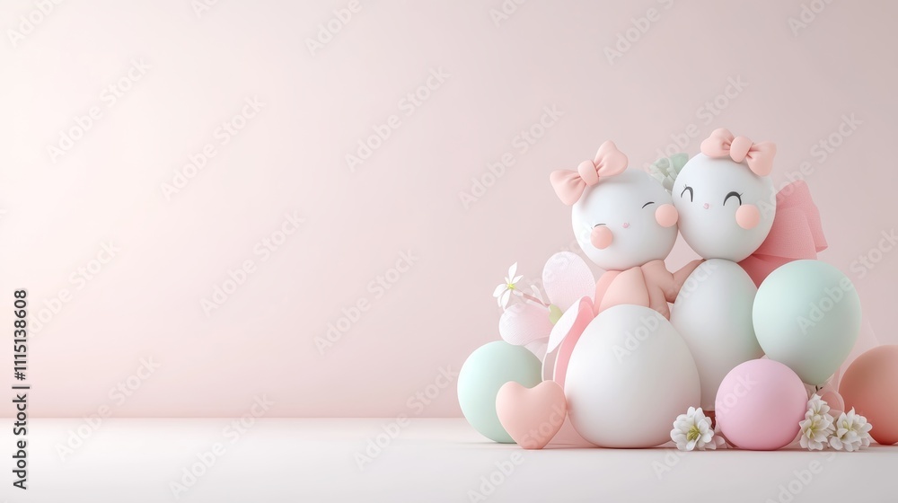 Poster charming 3d model of bride and groom with soft color background