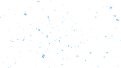 Blue snowflakes falling to the ground isolated on a transparent background, horizontal composition.