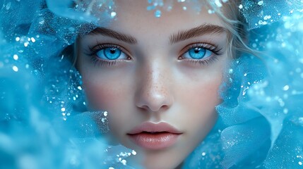 Captivating portrait of a young woman underwater fantasy close-up