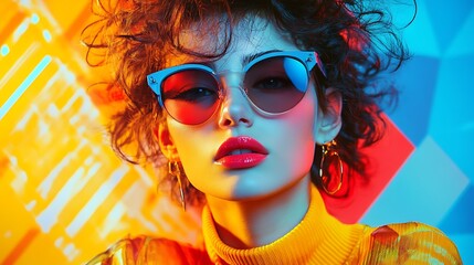 Fototapeta premium Vibrant fashion portrait studio photography colorful close-up style