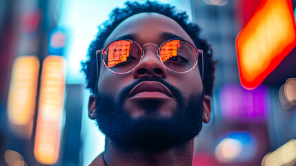 Entrepreneur�s Face on Times Square Billboard Symbolizing Global Success