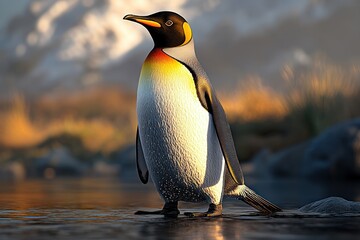 Fototapeta premium Digital Paint Illustration of a Majestic Penguin - Wildlife Bird