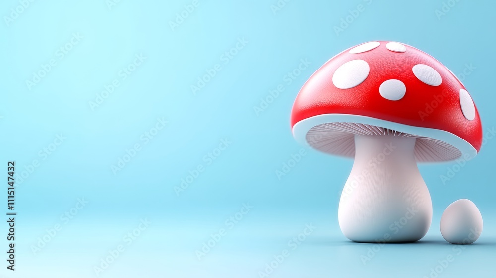 Poster realistic 3d mushroom model with colorful background and shadows