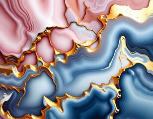 Luxury Gold Agate Marble Texture Blue Pink Swirls Background