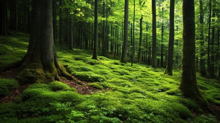 Obraz premium Lush Green Forest with Mossy Ground